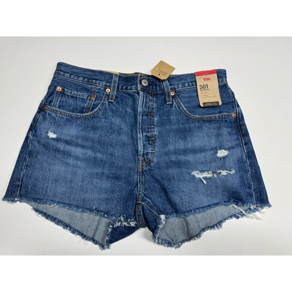 Levi's 501 Jean Shorts Button Fly High Rise Distressed Raw Edge Hem‎ Women Sz 31